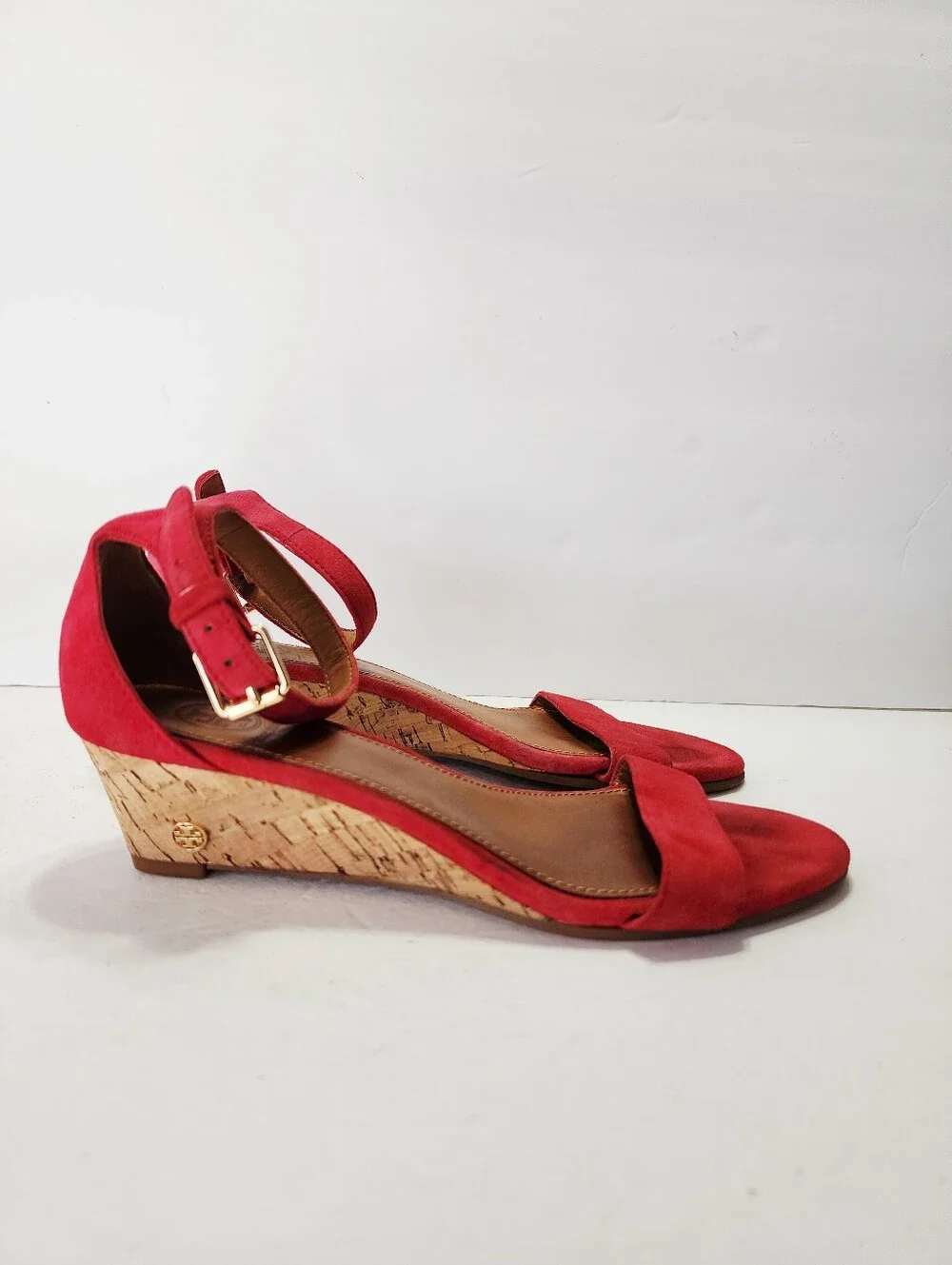 Tory Burch Savannah Red Suede Ankle-Strap Wedge Sandals Size 8